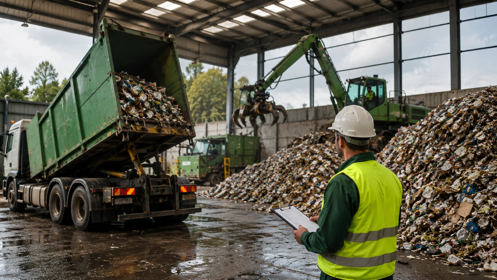 Waste and recycling operations at an environmental services site.